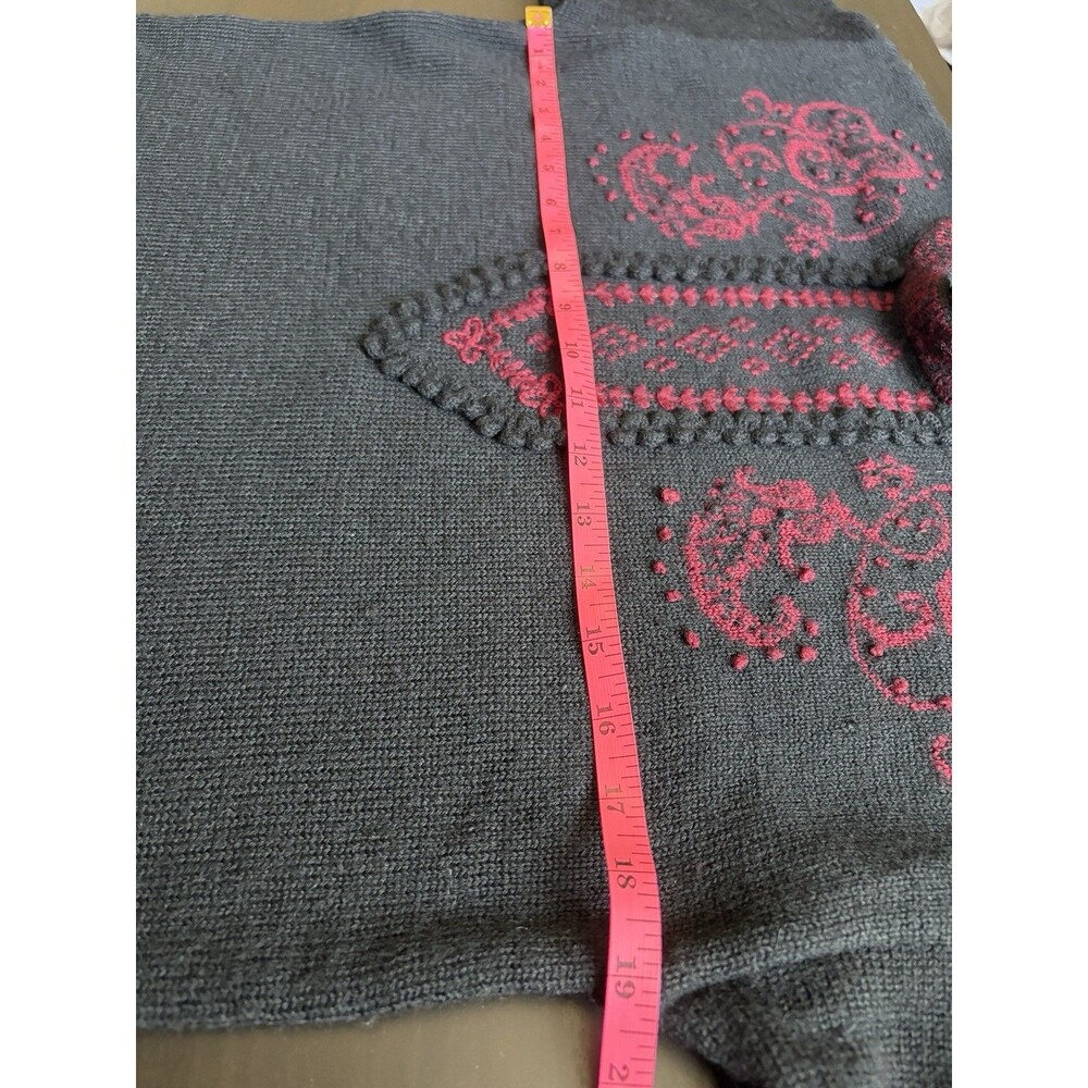 Vintage NOS Susan Bristol Wool Sweater 38 Hand Embroidered Folk 90s Black Red - Picture 6 of 12